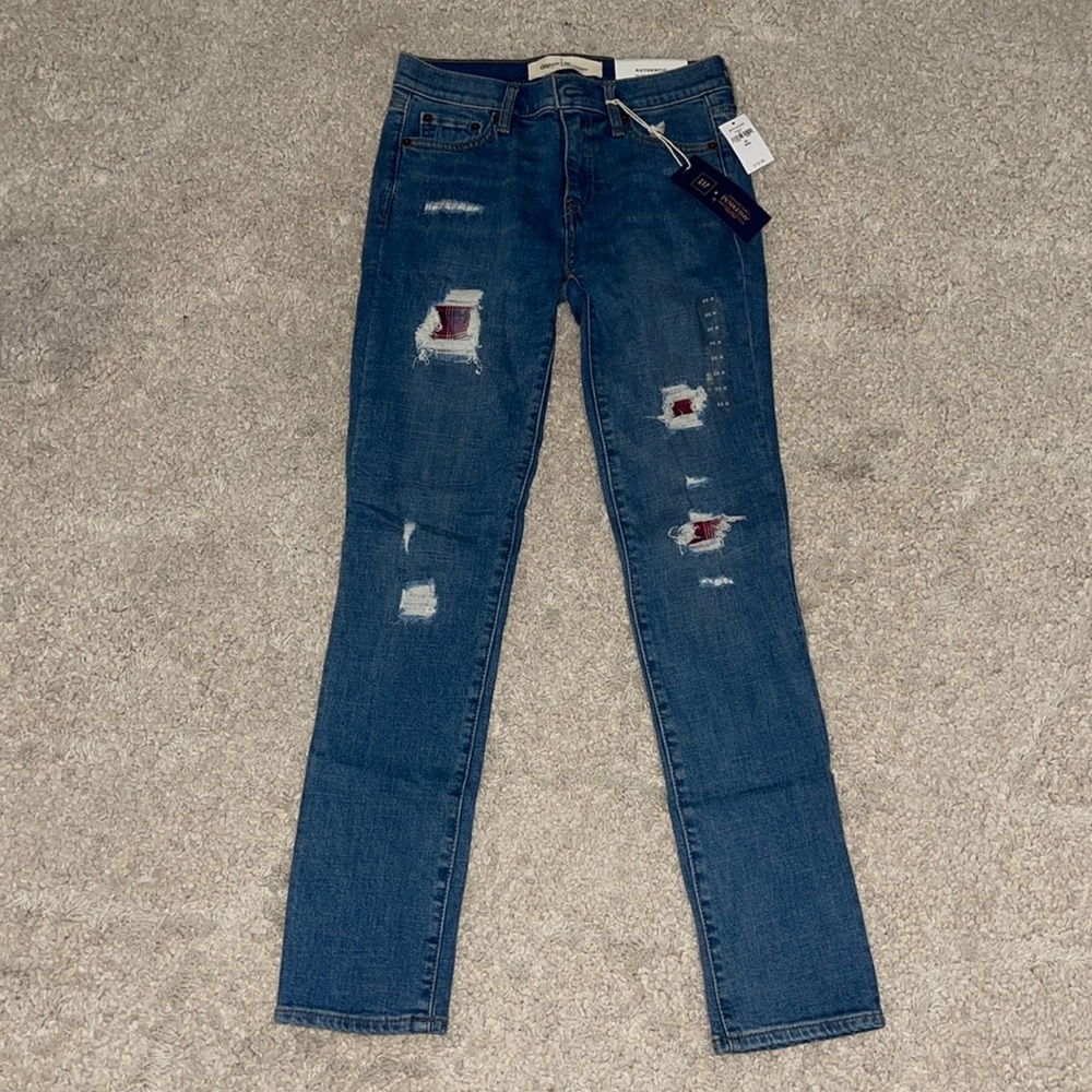 Gap + Pendleton Medium Indigo Authentic Real Straight Leg Ripped Flannel 25 R